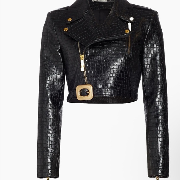 - KRISHNA CROPPED MOTO VEGAN LEATHER JACKET - Picture 3 of 3